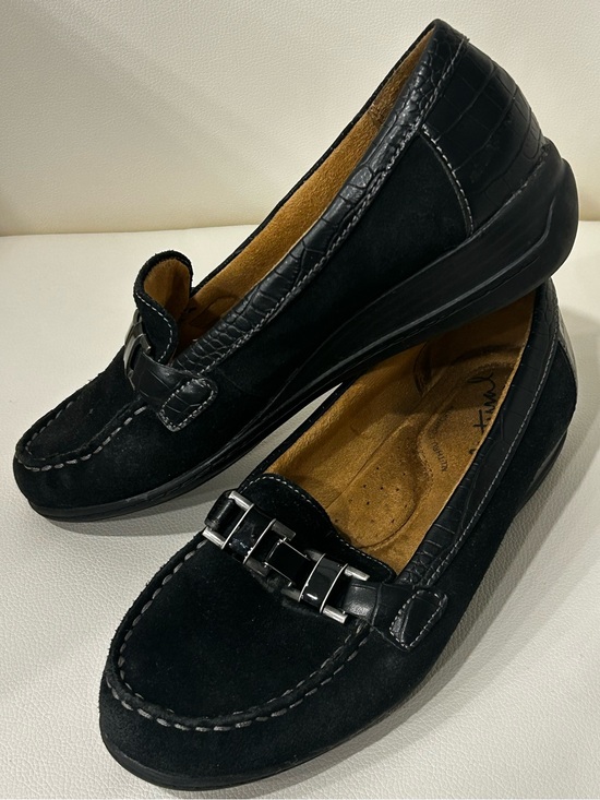 Natural Soul Shoes - Natural Soul Black Suede Slip-On Loafers with Silver Buckle
